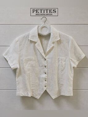 BEECHERS BROOK PETITES White Linen Blend Blouse Size M